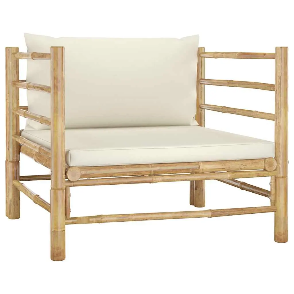 5 Piece Bamboo Garden Lounge Set Outdoor Furniture with Cream Cushions Modular