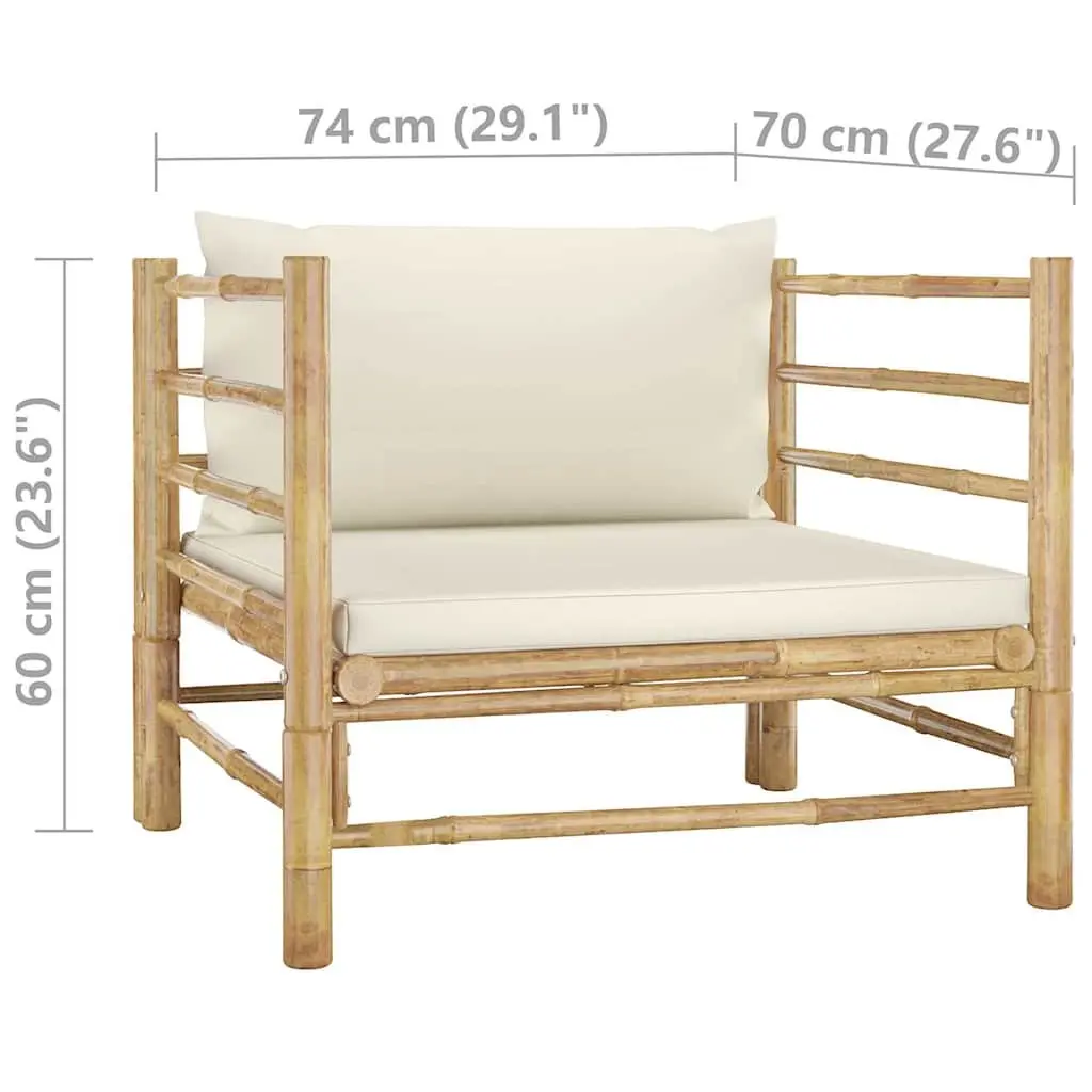 5 Piece Bamboo Garden Lounge Set Outdoor Furniture with Cream Cushions Modular