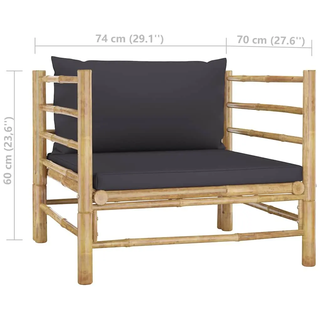 5 Piece Bamboo Garden Lounge Set Grey Cushions Modular Outdoor Furniture