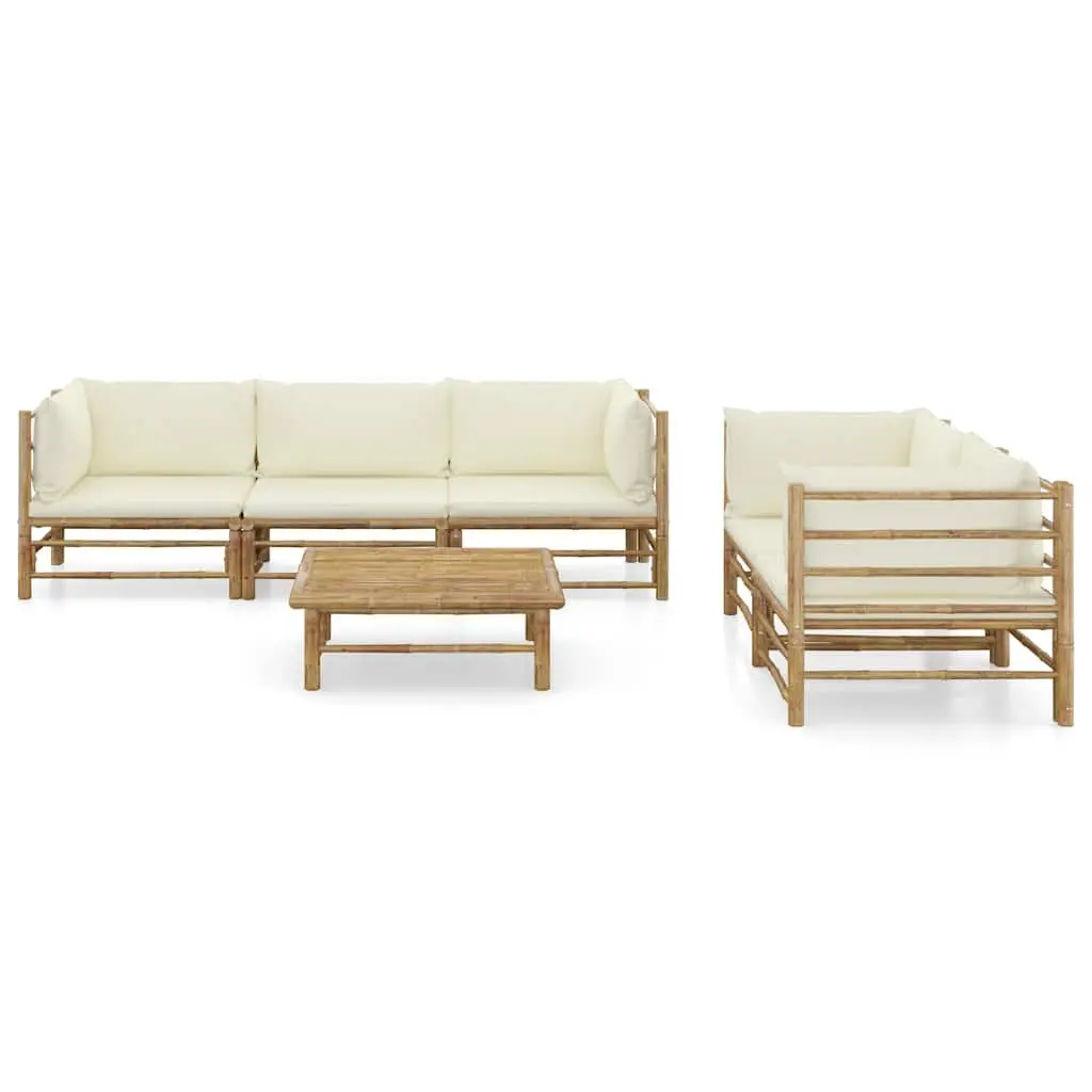 Garden Lounge Set Modular Bamboo Outdoor Furniture 6 Piece Cream