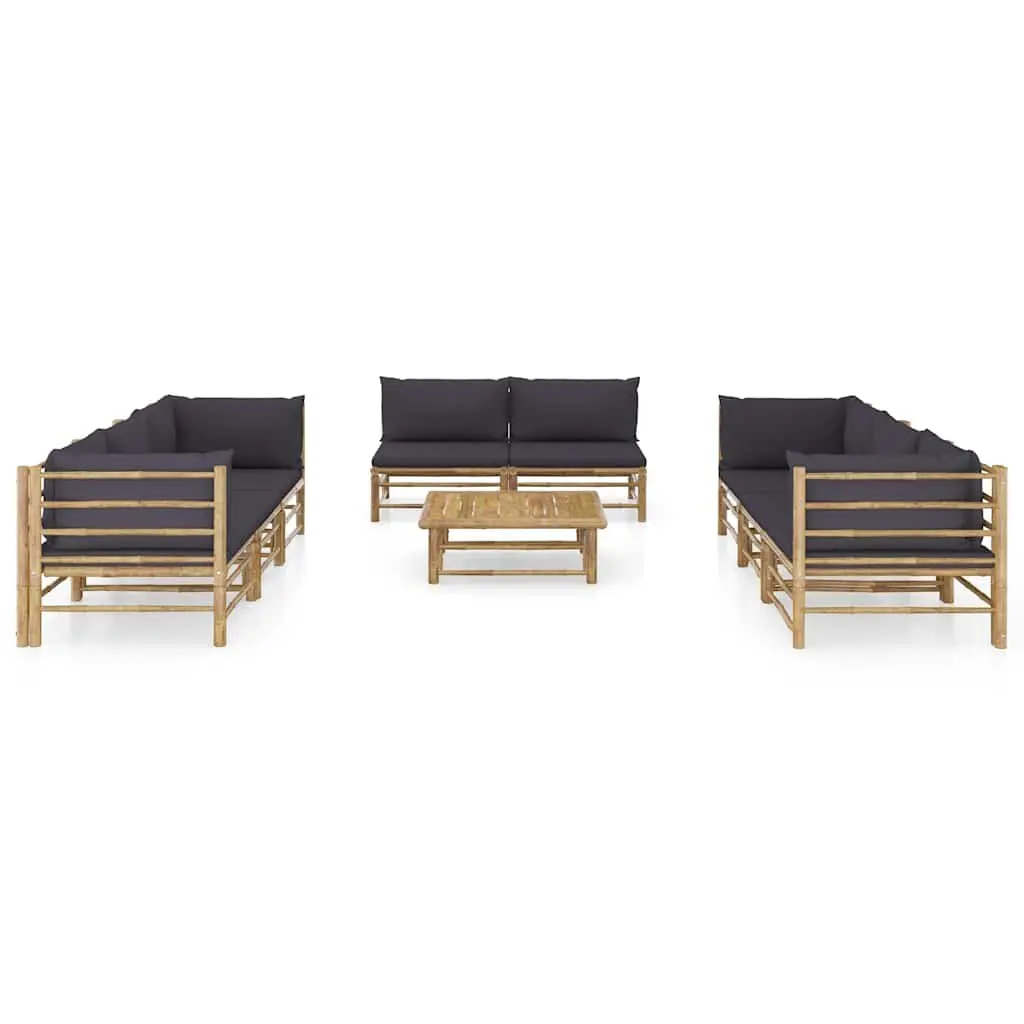 9 Piece Bamboo Garden Lounge Set Outdoor Furniture Grey Cushions Modular