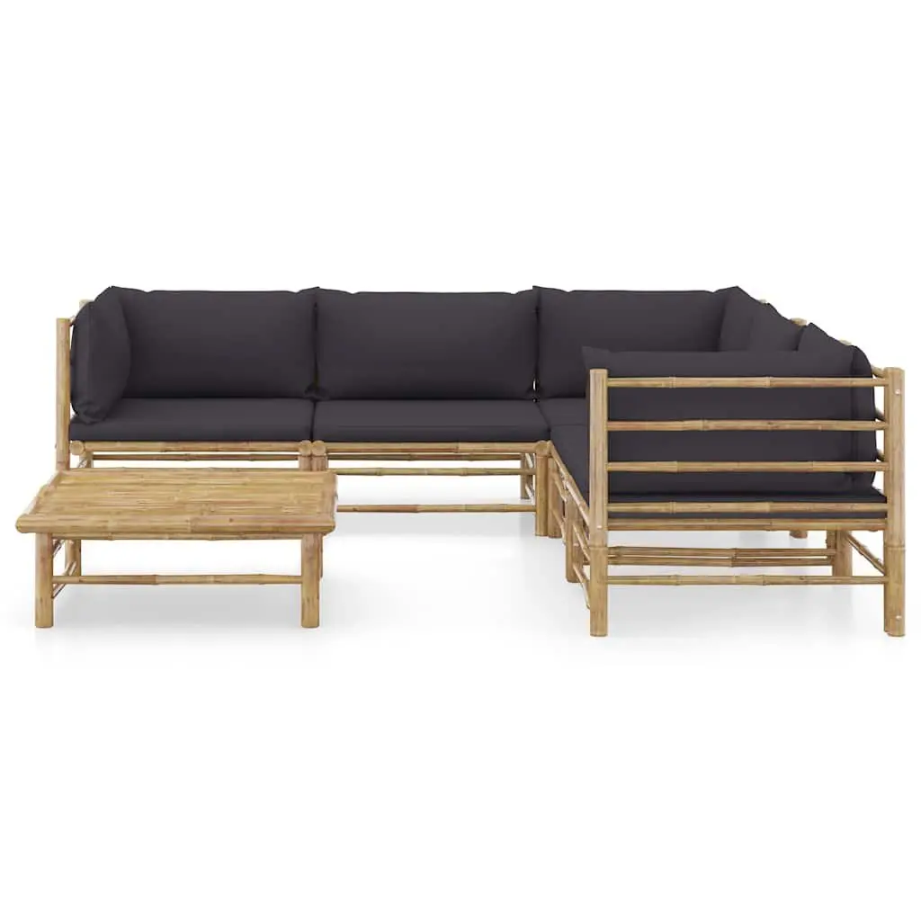6 Piece Garden Lounge Set Bamboo Outdoor Furniture Patio Seating Dark Grey