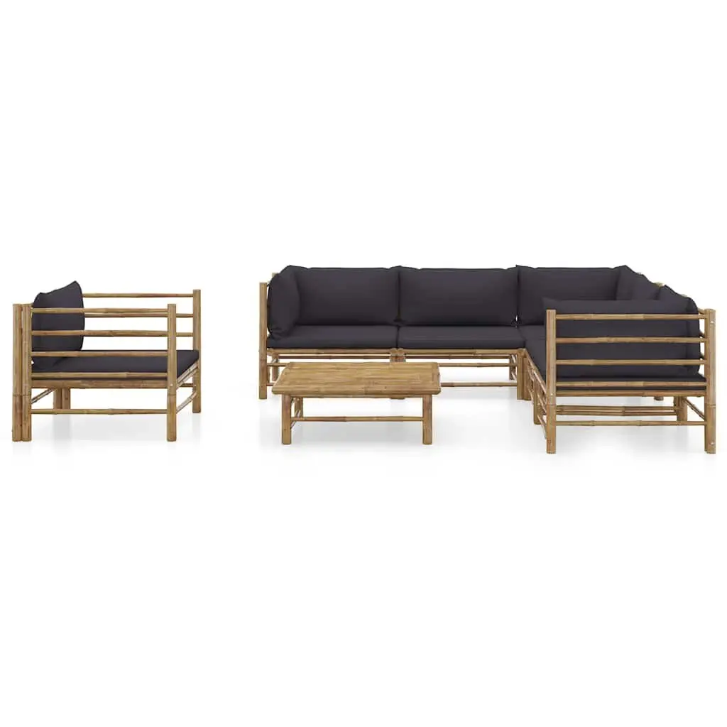 7 Piece Bamboo Modular Garden Lounge Set with Thickly Padded Dark Grey Cushions