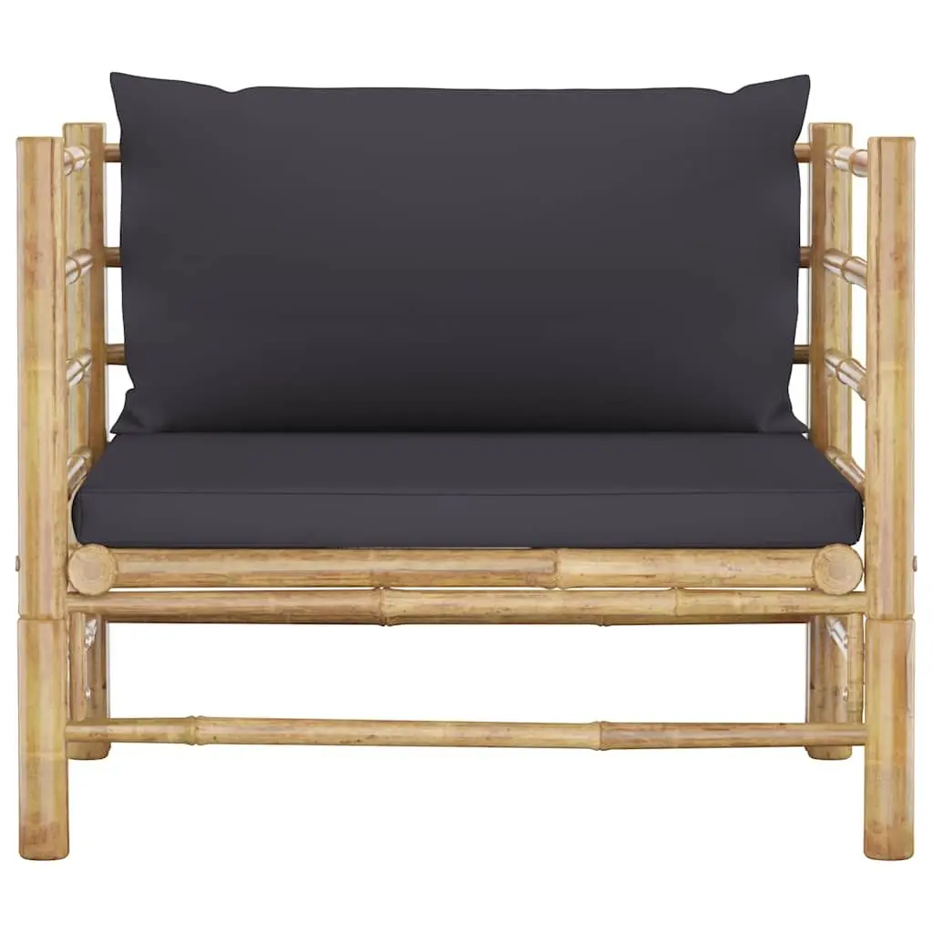 7 Piece Bamboo Modular Garden Lounge Set with Thickly Padded Dark Grey Cushions