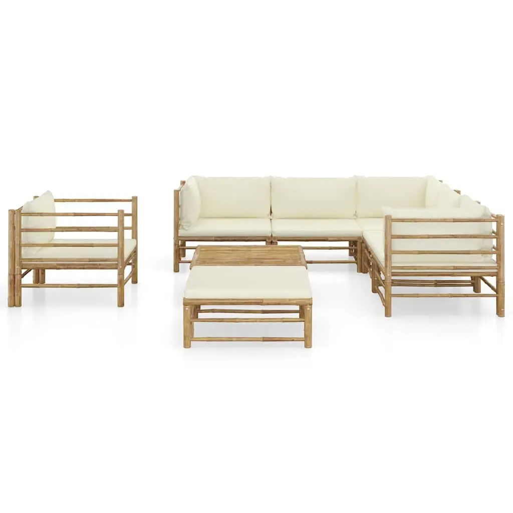 Garden Lounge Set Modular Bamboo 8 Piece Outdoor Furniture with Cream Cushions