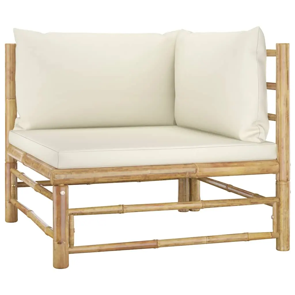Garden Lounge Set Modular Bamboo 8 Piece Outdoor Furniture with Cream Cushions