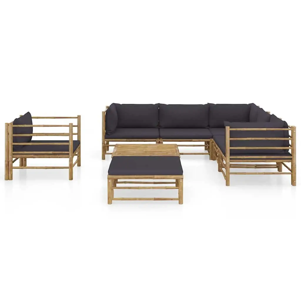 Garden Lounge Set Bamboo Modular Outdoor Furniture 8 Piece Dark Grey Cushions