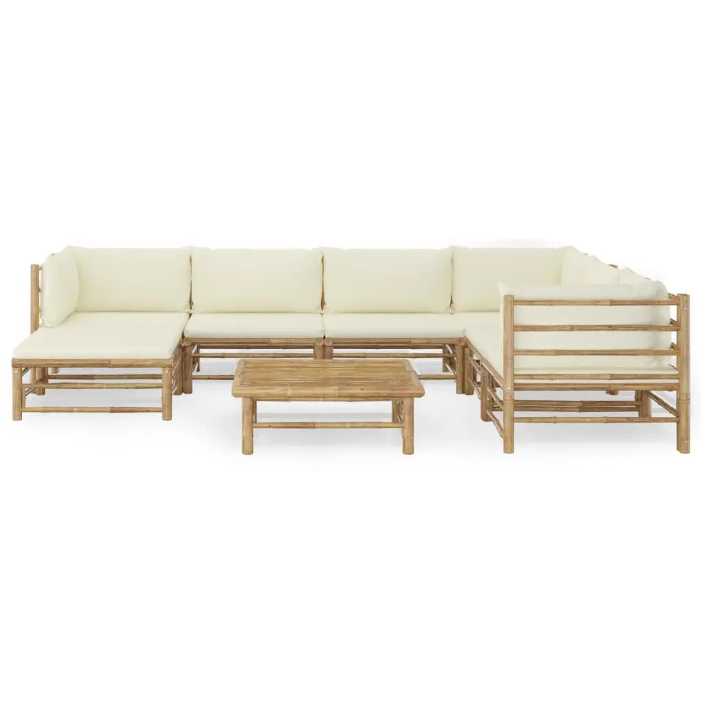 8 Piece Outdoor Modular Lounge Set Bamboo Frame with Cream Cushions