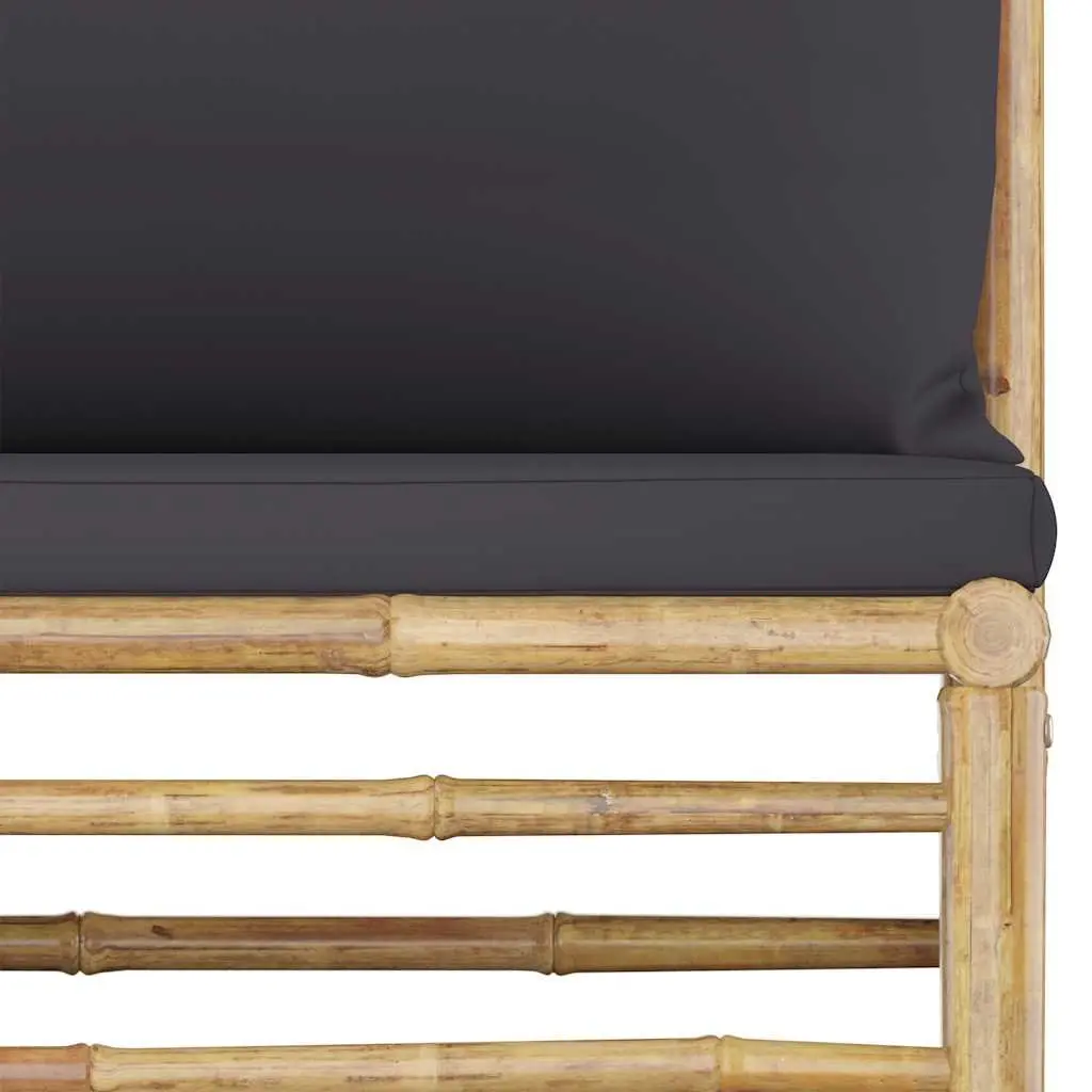 Garden Lounge Set Modular Bamboo 10 Piece Outdoor Furniture with Grey Cushions