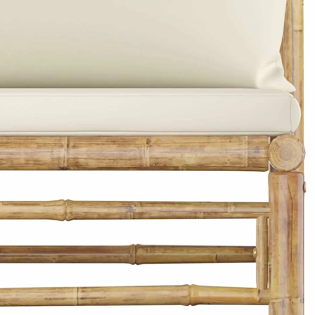 11 Piece Modular Bamboo Lounge Set with Cream Cushions for Outdoor Patio Furniture