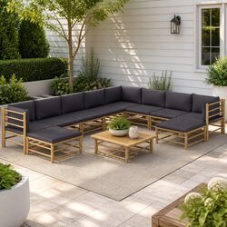 You’ll Love This 11 Piece Bamboo Lounge Set with Grey Cushions