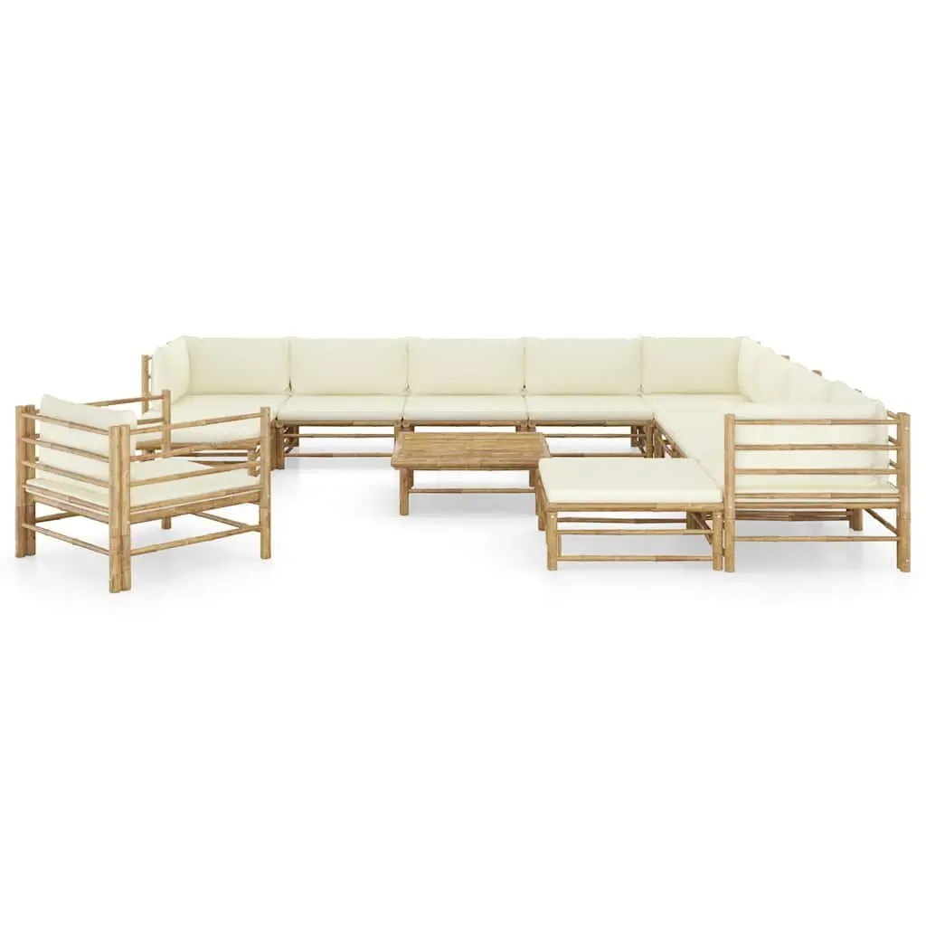 Garden Lounge Set Modular Bamboo 12 Piece with Cream Cushions