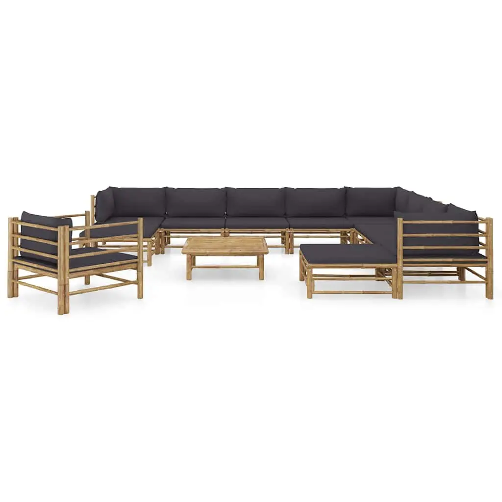 Garden Lounge Set Modular Bamboo 12 Piece Outdoor Furniture Grey Cushions