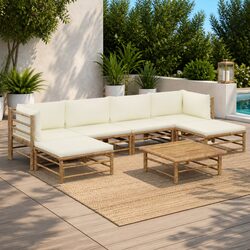Chic 7-Piece Bamboo Garden Lounge Set with Cream Cushions
