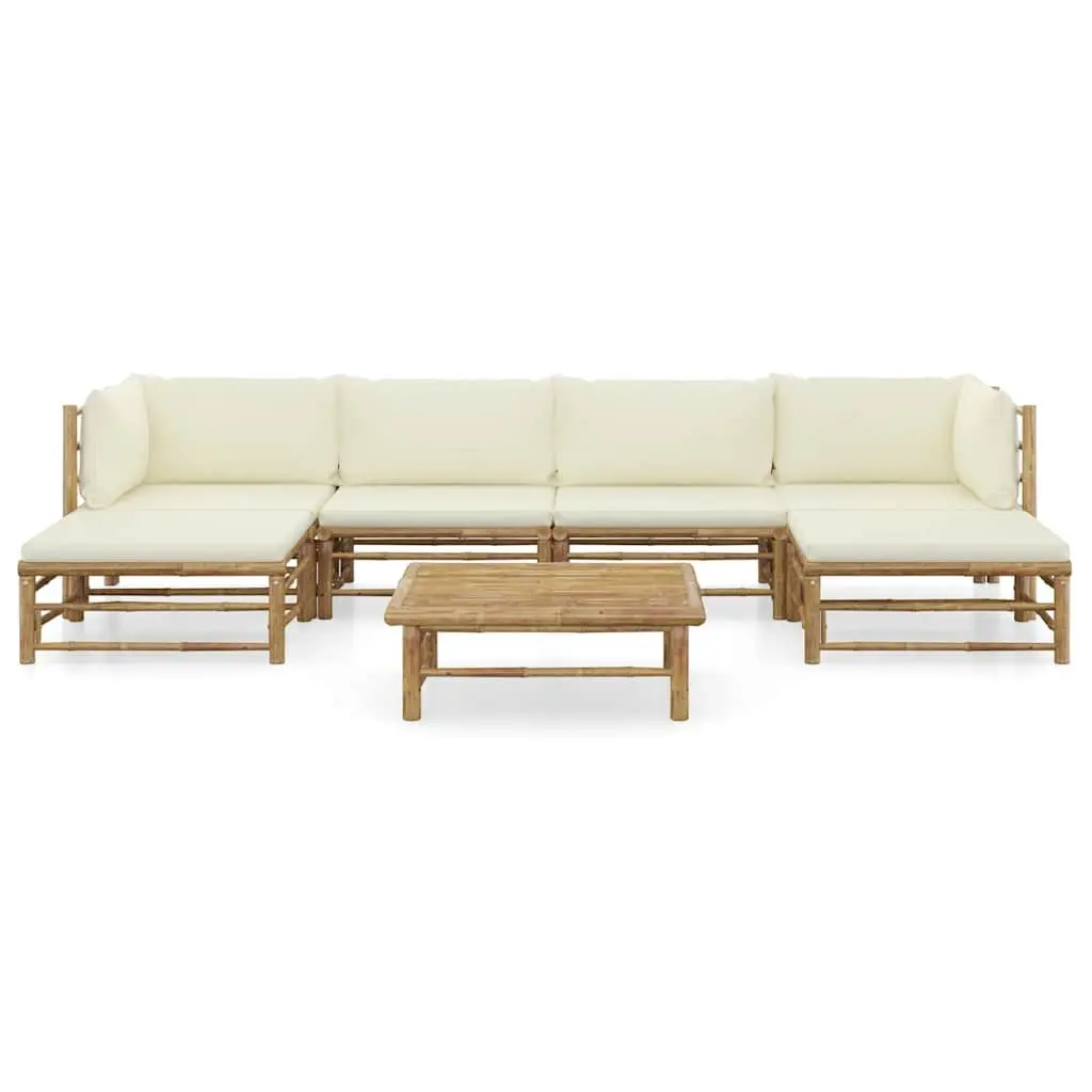 7 Piece Bamboo Garden Lounge Set Outdoor Furniture Modular Arrangement Cream
