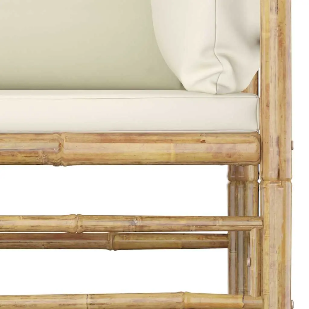 7 Piece Bamboo Garden Lounge Set Outdoor Furniture with Cream White Cushions