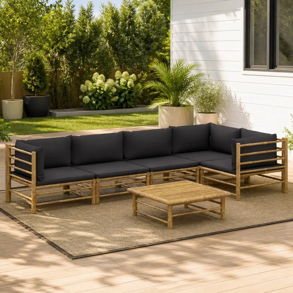 Garden Lounge Set Modular Bamboo Outdoor Furniture 6 Piece Grey