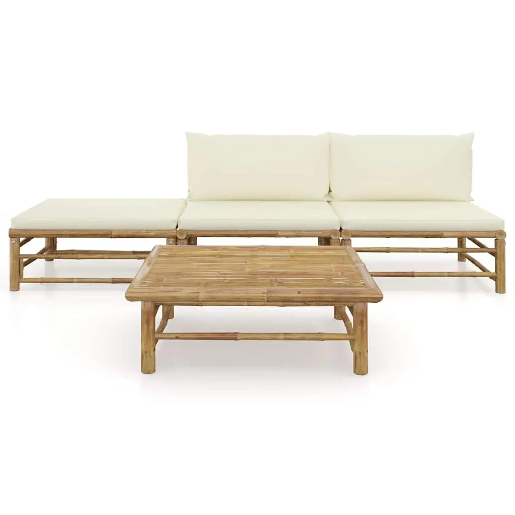 4 Piece Bamboo Garden Lounge Set Outdoor Furniture with Cream Cushions Modular