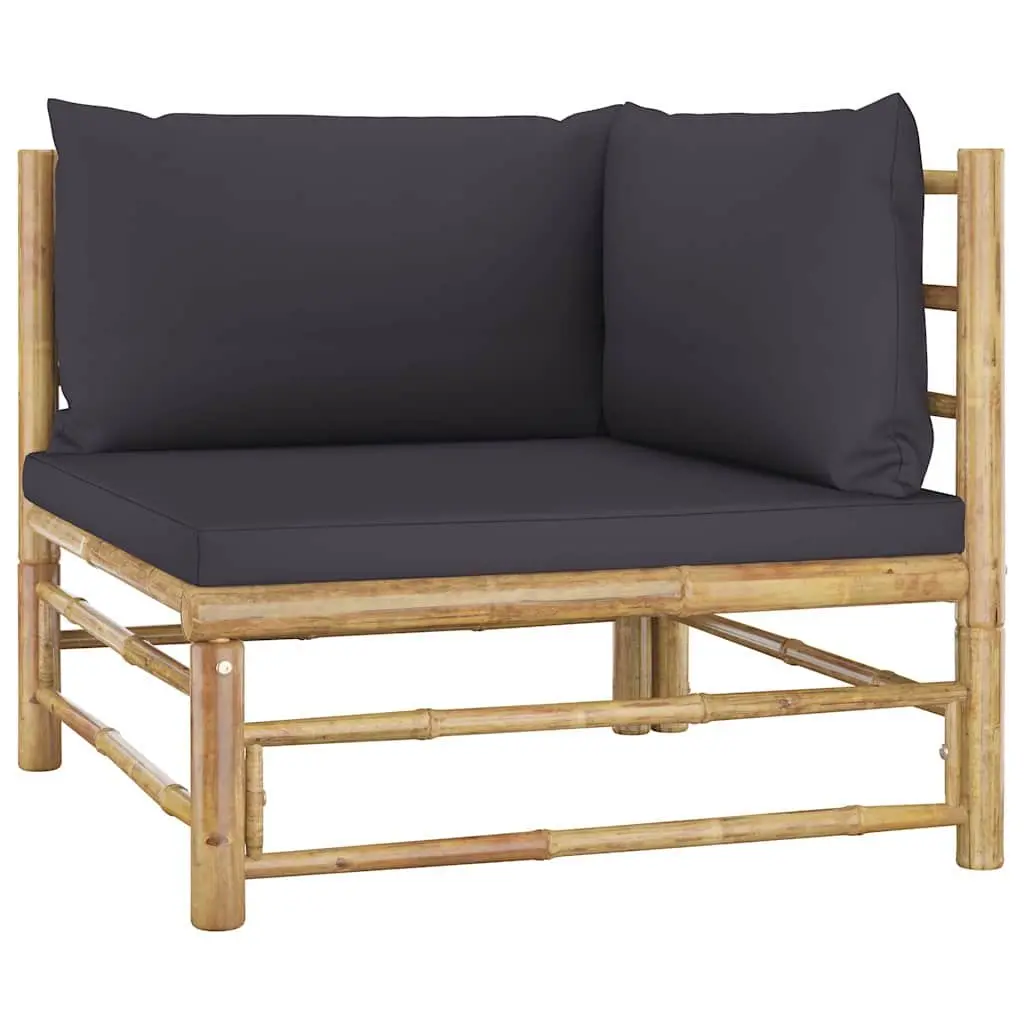 Bamboo Garden Lounge Set 3 Piece Outdoor Furniture Grey Cushions Modular