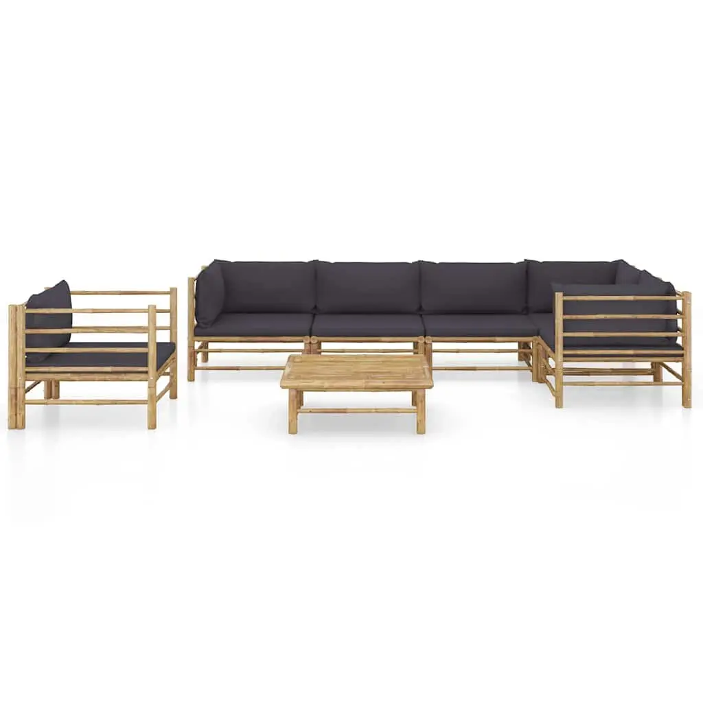 7 Piece Modular Bamboo Lounge Set for Outdoor Furniture with Grey Cushions