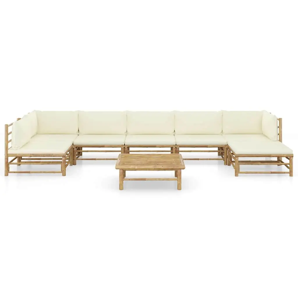 8 Piece Bamboo Garden Lounge Set Outdoor Furniture with Cream White Cushions