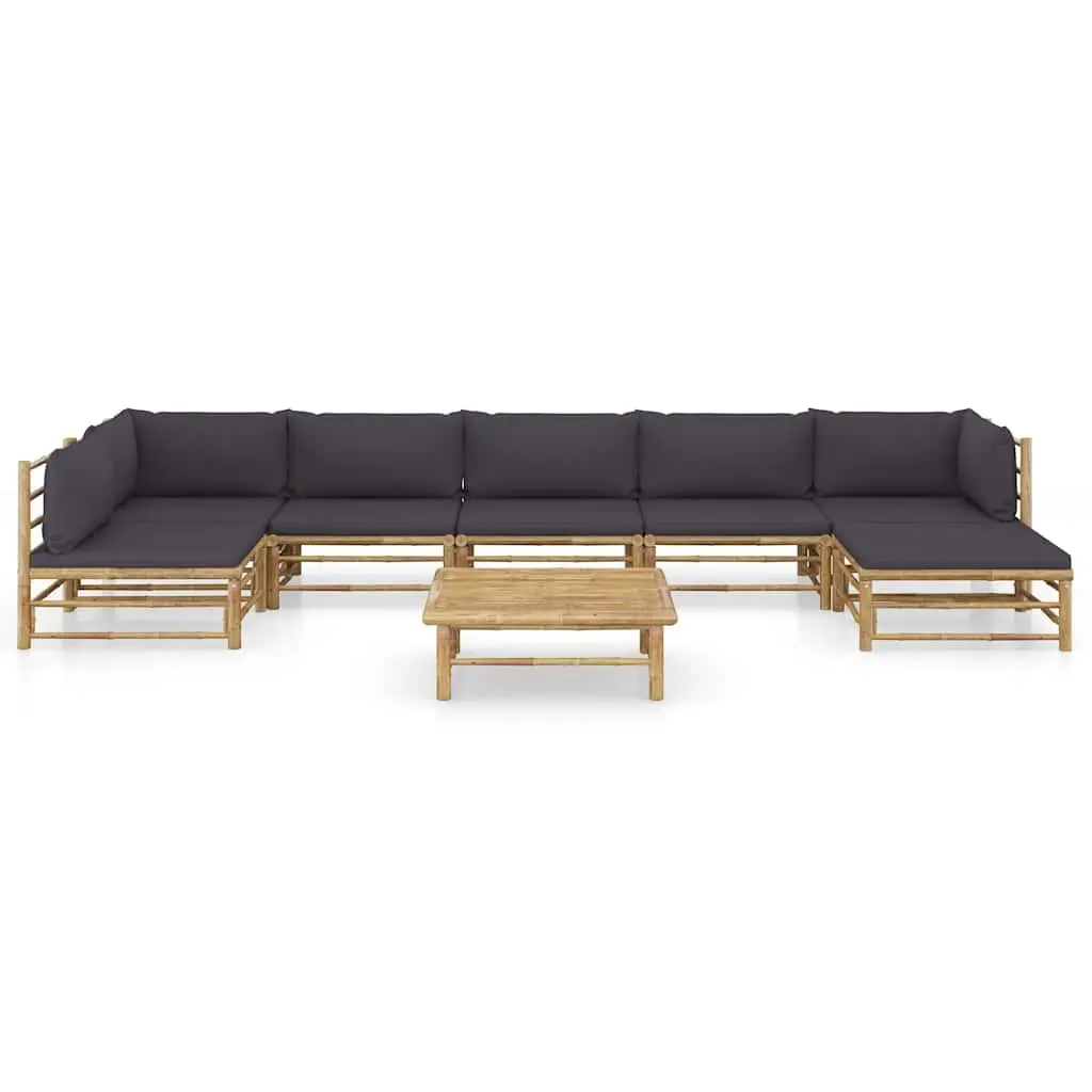 Modular Bamboo Garden Lounge Suite 8 Piece Outdoor Furniture Dark Grey Cushions