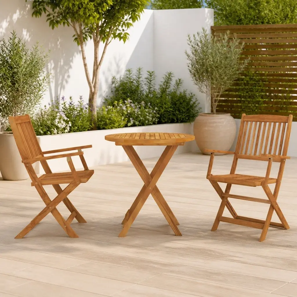 Folding Garden Dining Set Brown 3 Piece Outdoor Table Chairs