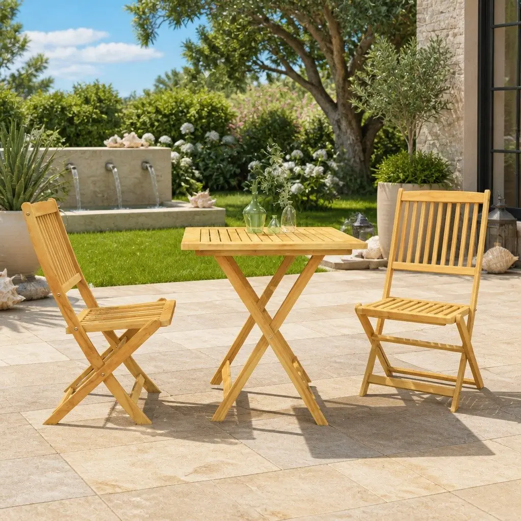 Folding Garden Dining Set Brown Acacia Wood 3 Piece