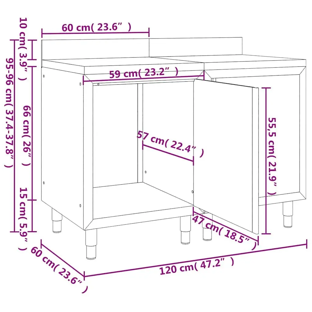 Commercial Work Table Cabinet Stainless Steel 120x60x96cm
