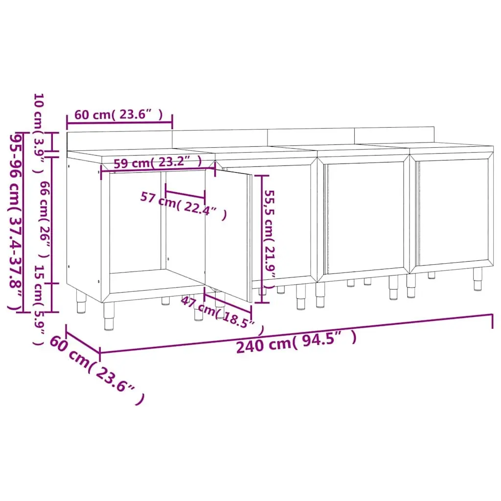 Commercial Stainless Steel Work Table Cabinet 240x60x96 cm Kitchen Storage
