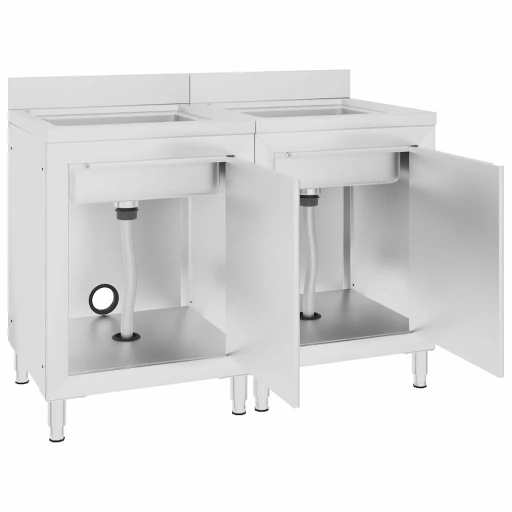 Commercial Kitchen Sink Cabinet Set Stainless Steel 2 Pieces 60 x 60 x 96 cm