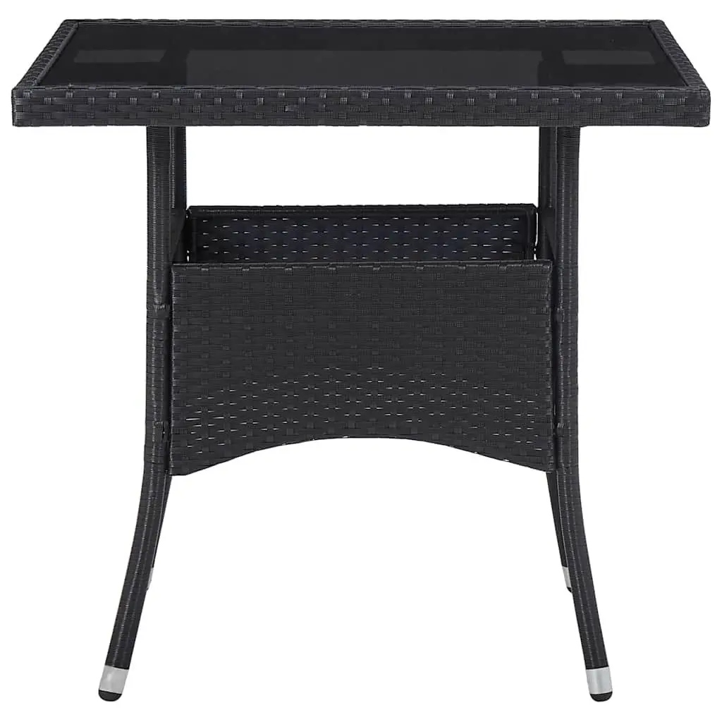 3 Piece Garden Dining Set Black Poly Rattan Glass Outdoor Patio Furniture
