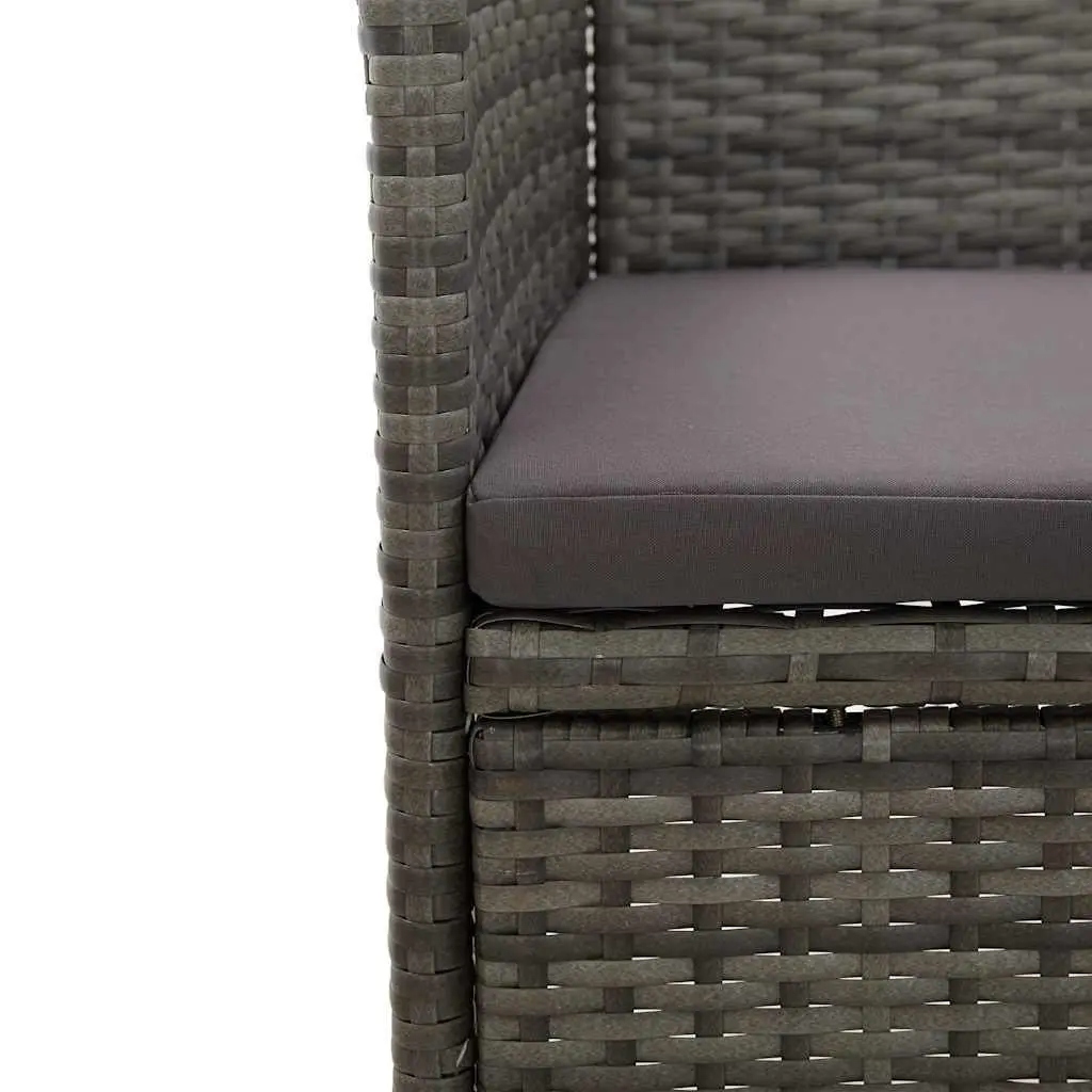 Grey Outdoor Furniture Dining Set 3 Piece Poly Rattan Table with Glass Top and Cushions