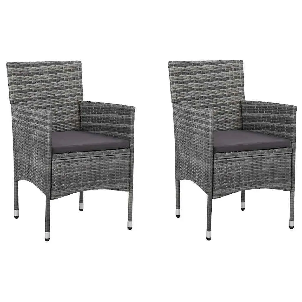 Grey Outdoor Furniture Dining Set 3 Piece Poly Rattan Table with Glass Top and Cushions