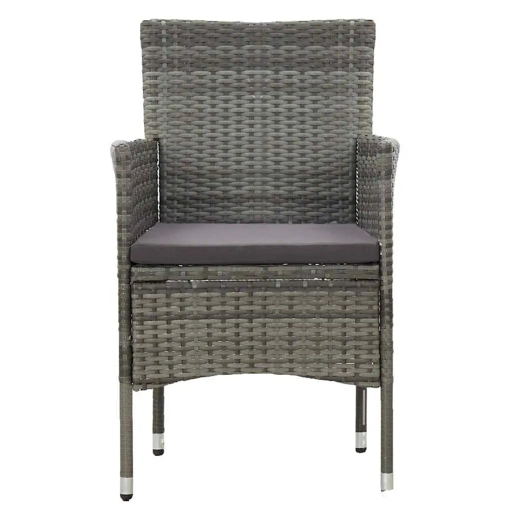 Grey Outdoor Furniture Dining Set 3 Piece Poly Rattan Table with Glass Top and Cushions