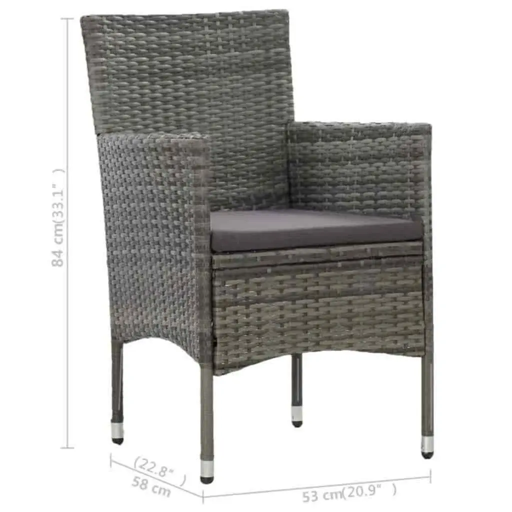 3 Piece Outdoor Dining Set Grey Poly Rattan Table Chairs Garden Furniture