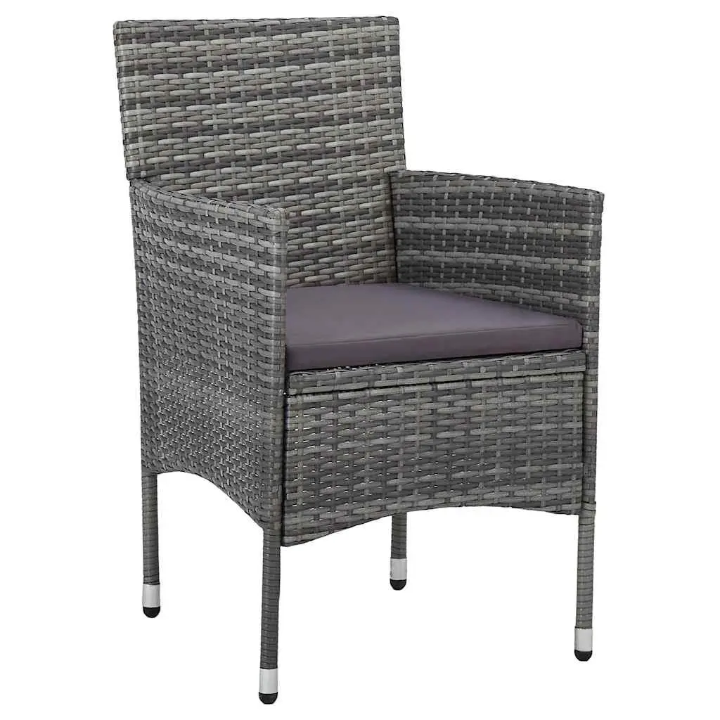 3 Piece Outdoor Dining Set Grey Poly Rattan Table Chairs Garden Furniture