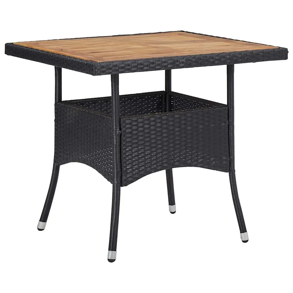 Outdoor Dining Set 5 Piece Black Acacia Wood Table and Chairs with Cushions Weather Resistant PE Rattan Steel Frame