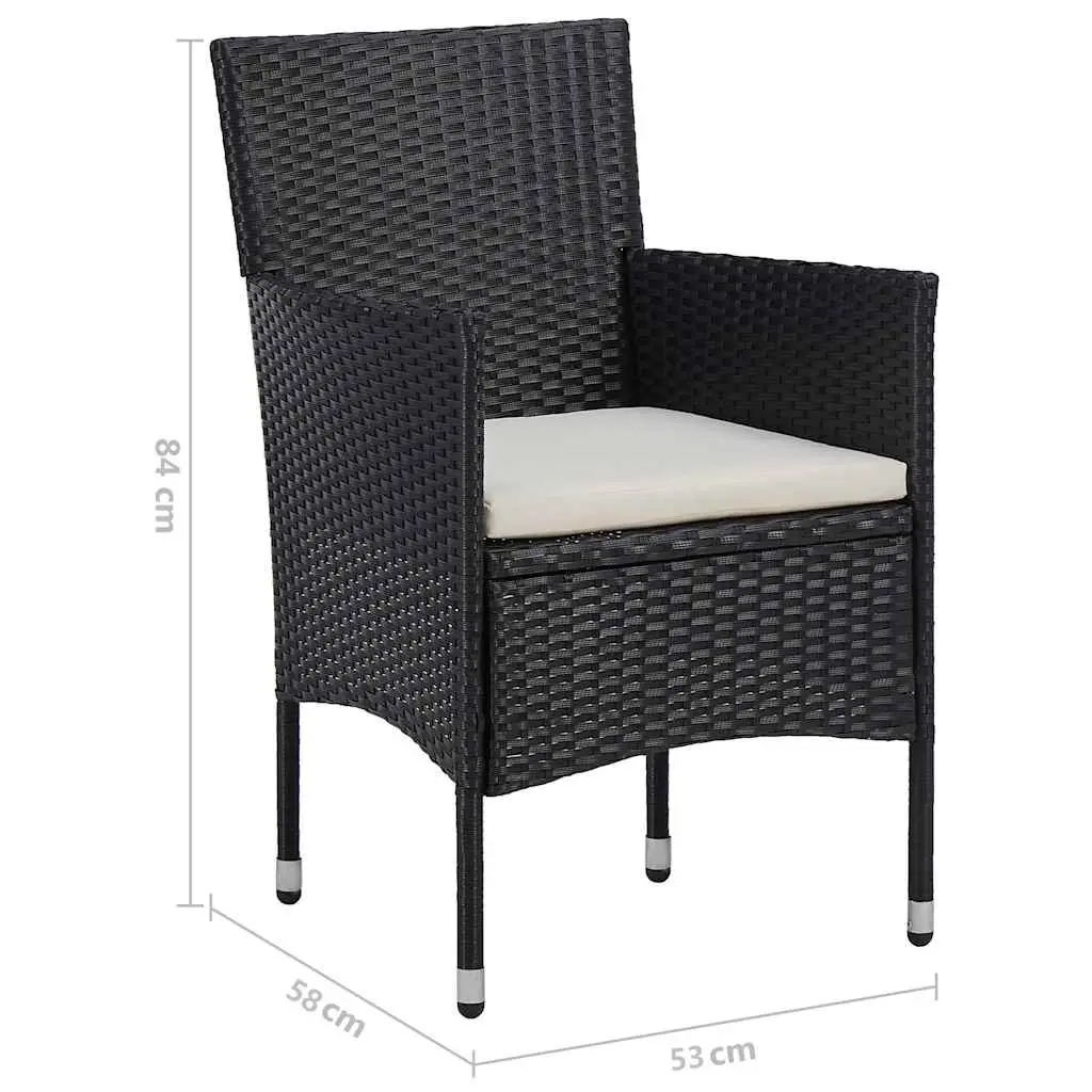 Outdoor Dining Set 5 Piece Black Acacia Wood Table and Chairs with Cushions Weather Resistant PE Rattan Steel Frame