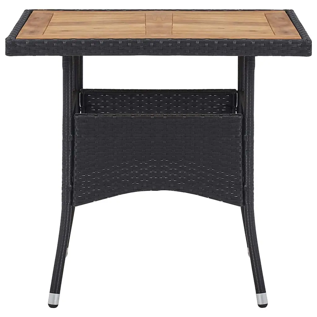 Outdoor Dining Set 5 Piece Black Acacia Wood Table and Chairs with Cushions Weather Resistant PE Rattan Steel Frame