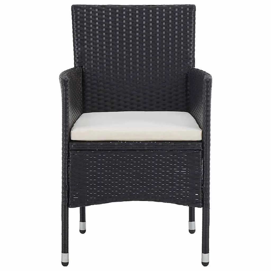 Outdoor Dining Set 5 Piece Black Acacia Wood Table and Chairs with Cushions Weather Resistant PE Rattan Steel Frame