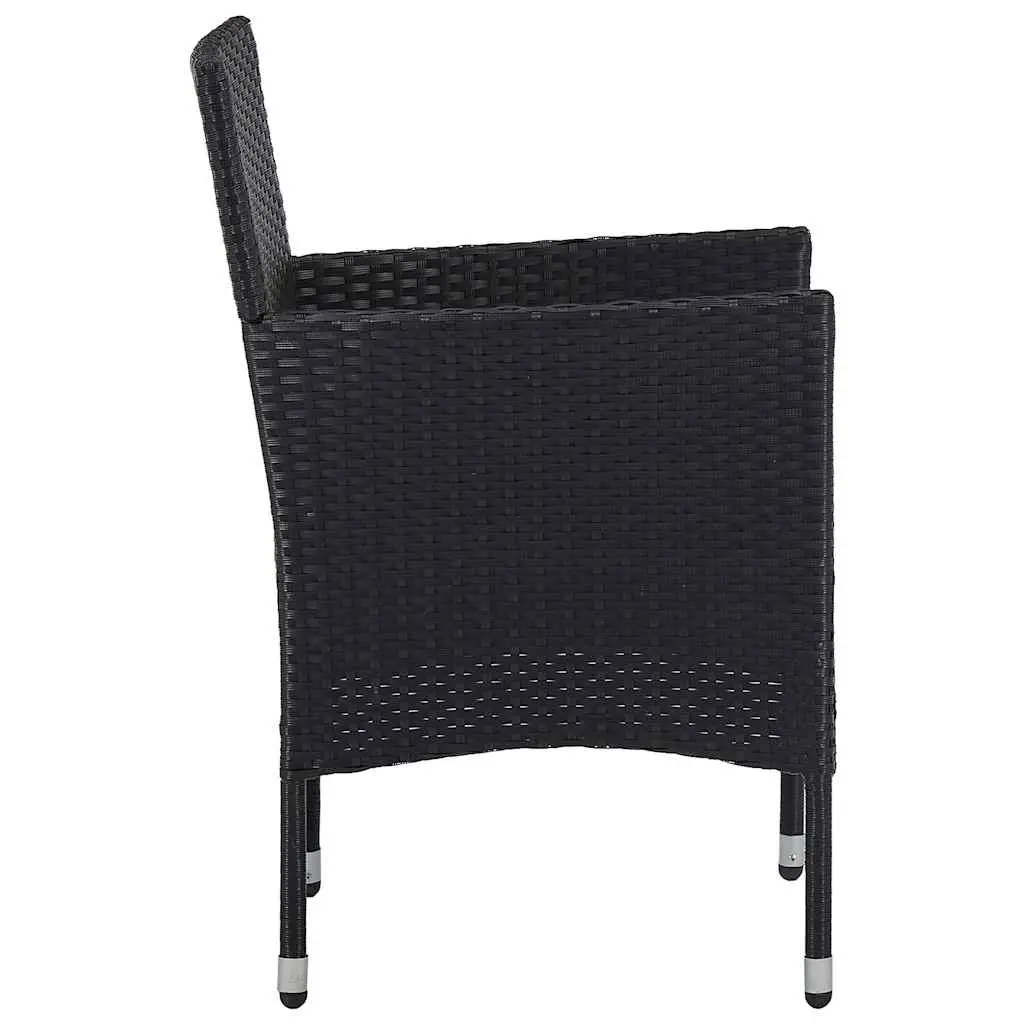 Outdoor Dining Set 5 Piece Black Acacia Wood Table and Chairs with Cushions Weather Resistant PE Rattan Steel Frame