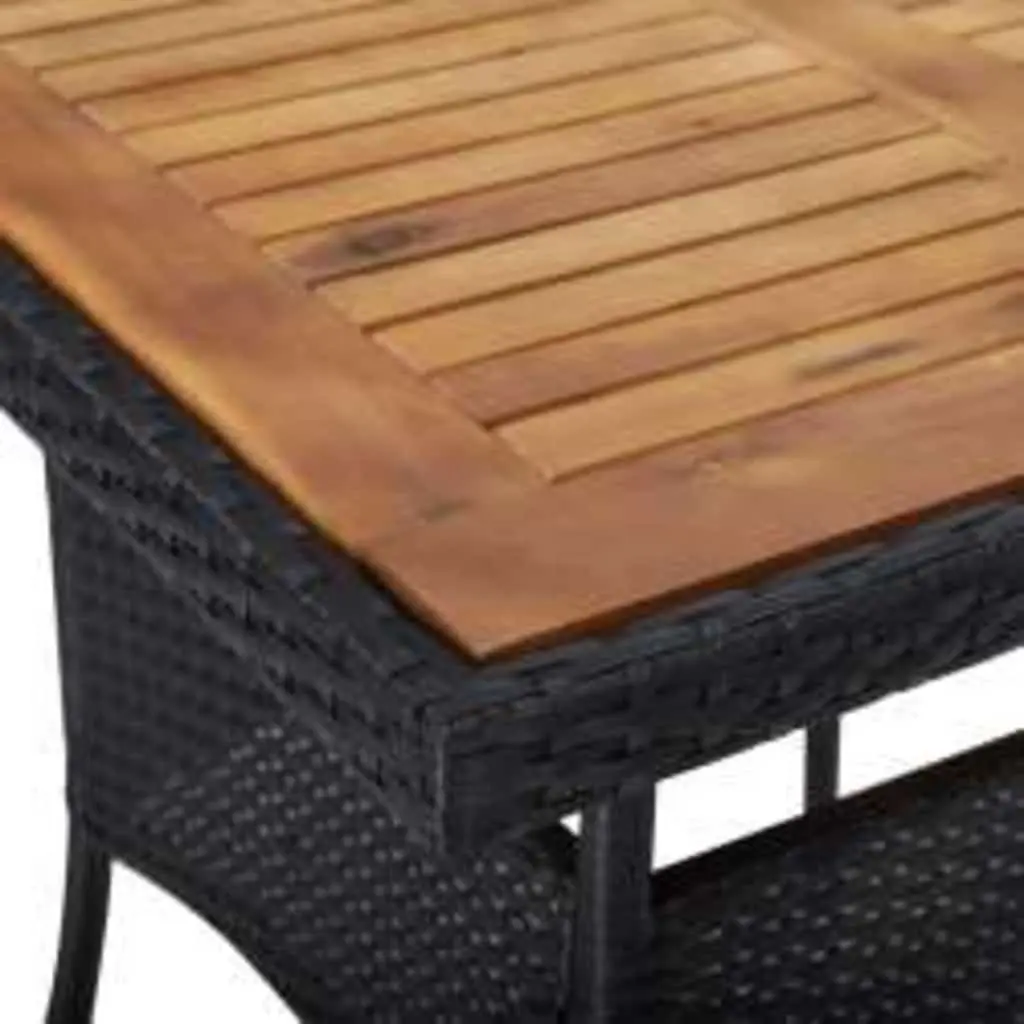 Outdoor Dining Set 5 Piece Black Acacia Wood Table and Chairs with Cushions Weather Resistant PE Rattan Steel Frame