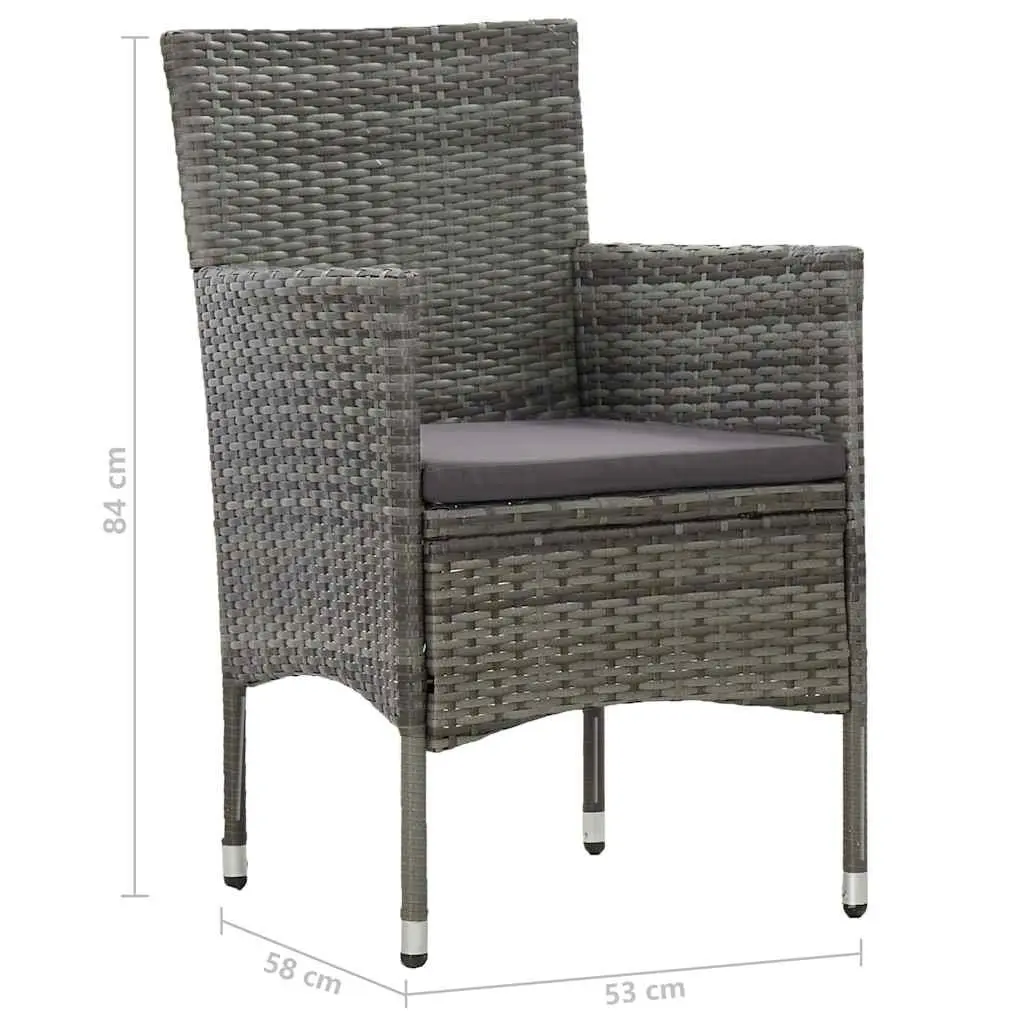 5 Piece Outdoor Dining Set Grey PE Rattan Acacia Wood Table Chairs