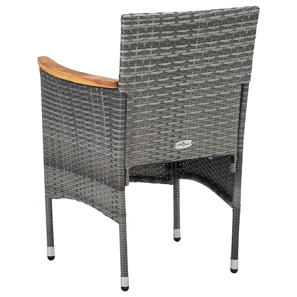 5 Piece Patio Dining Set Grey PE Rattan Acacia Wood Table and Chairs with Cushions