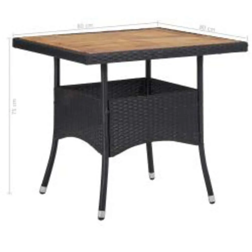 5 Piece Outdoor Dining Furniture Set Black Poly Rattan with Acacia Wood Table and Cushions