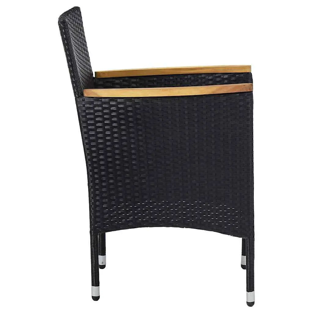 5 Piece Outdoor Dining Furniture Set Black Poly Rattan with Acacia Wood Table and Cushions