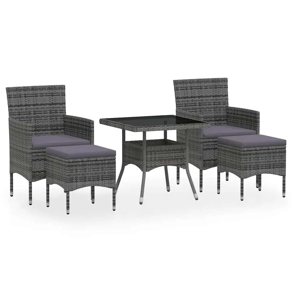 Garden Dining Set 5 Piece Outdoor Furniture Grey Rattan Tempered Glass
