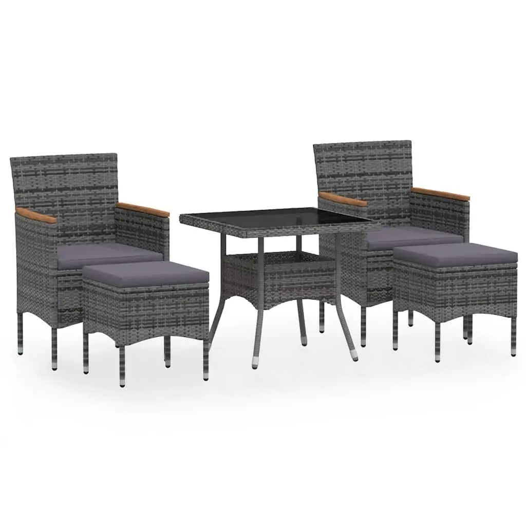 5 Piece Garden Dining Set Poly Rattan Tempered Glass Table Chairs Grey Outdoor