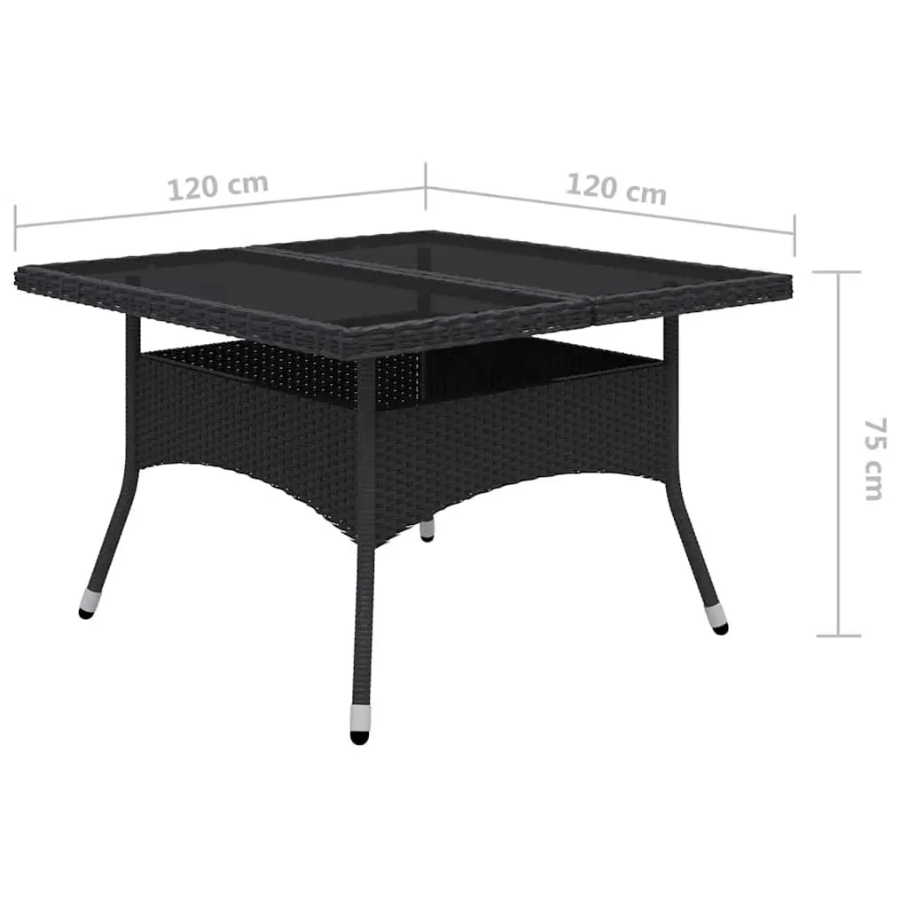 Outdoor Dining Set Glass Top Black Rattan 9 Piece